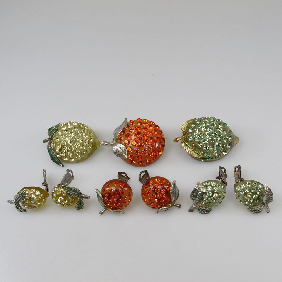 3  “Forbidden Fruiit” Lucite Brooch And Earring Suites