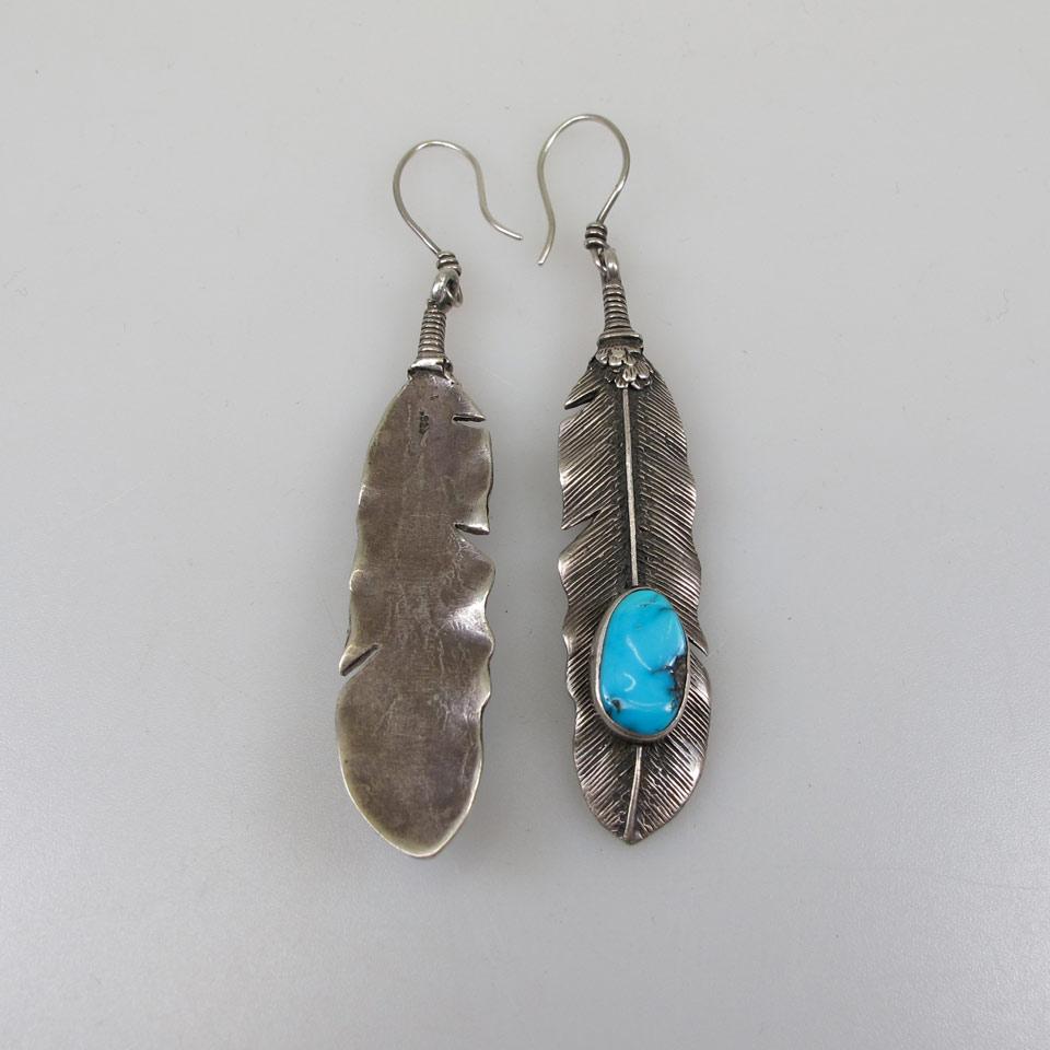 Pair Of Navajo Sterling Silver Hook-Back Feather Earrings