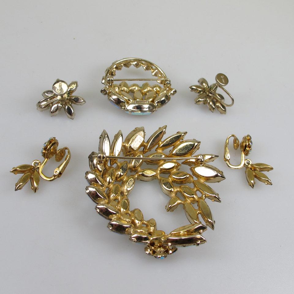 2 Sherman Gold Tone Metal Brooch And Earring Suites