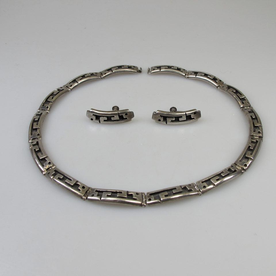 Casa Figueroa Mexican 980 Grade Silver Necklace And Matching Screw-Back Earrings