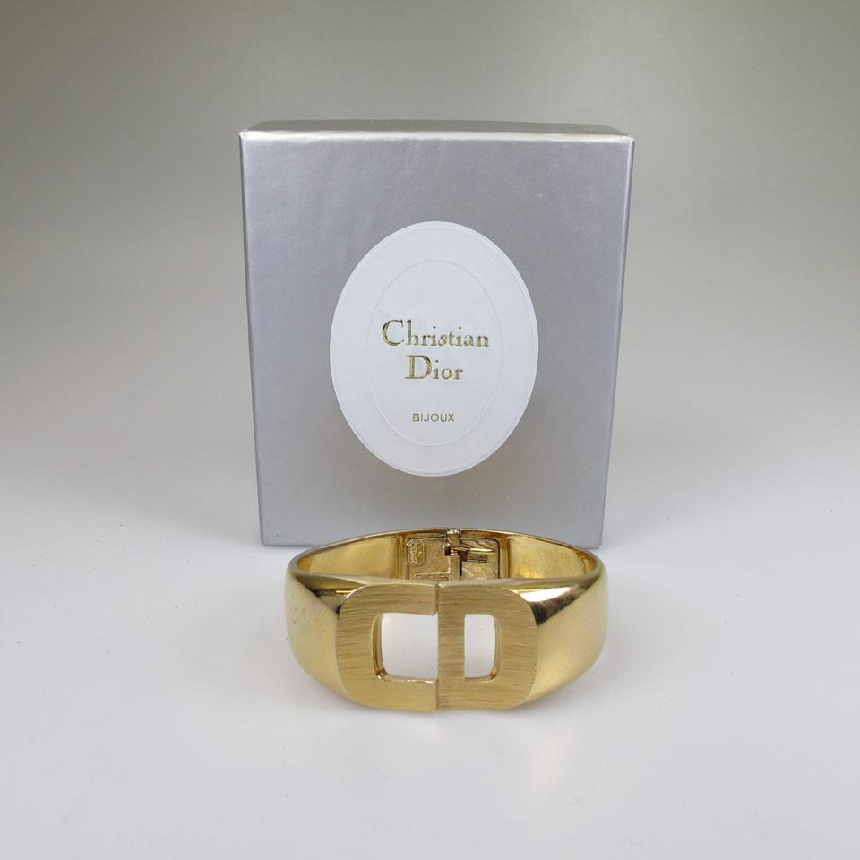 Christian Dior Gold Tone Metal Spring Hinged Bangle