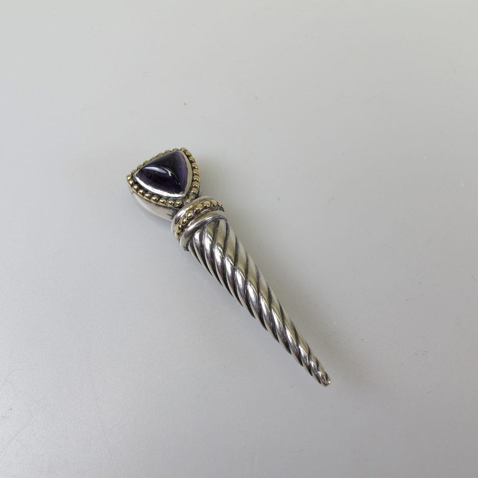 Italian Sterling Silver And 18k Yellow Gold Pin