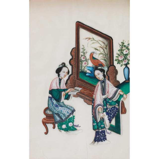 Three Chinese Export Pith Paper Paintings, 19th Century