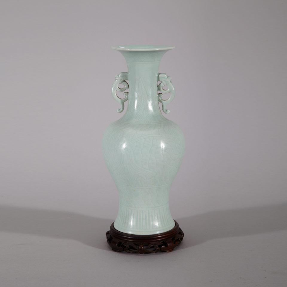 Celadon Glazed Baluster Vase, Mid-20th Century