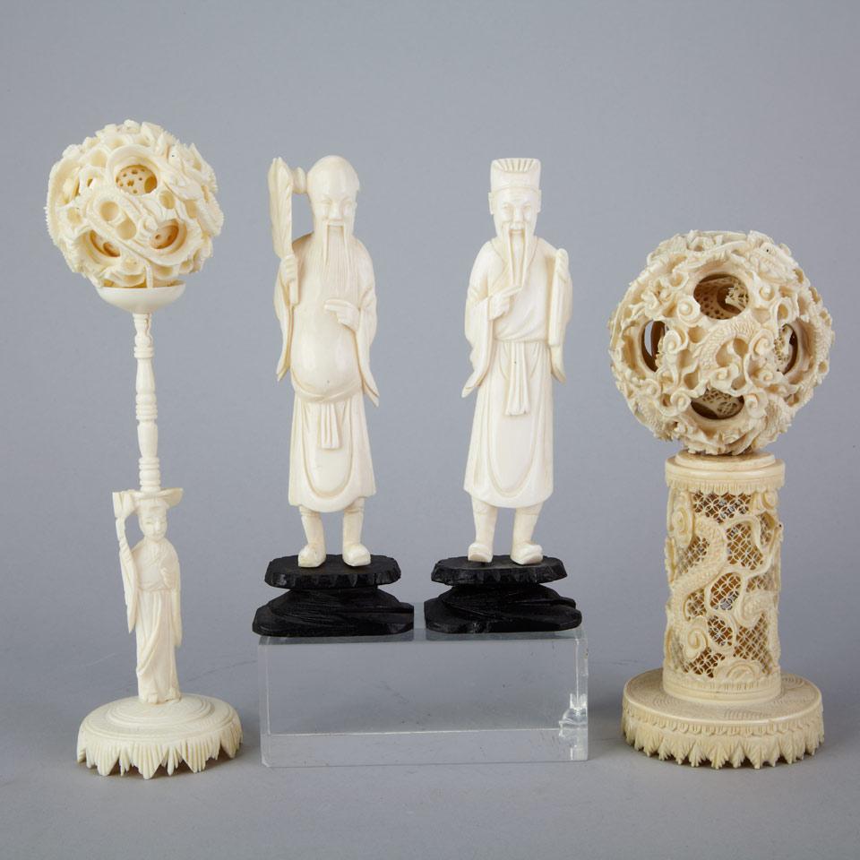 Two Carved Ivory Immortals