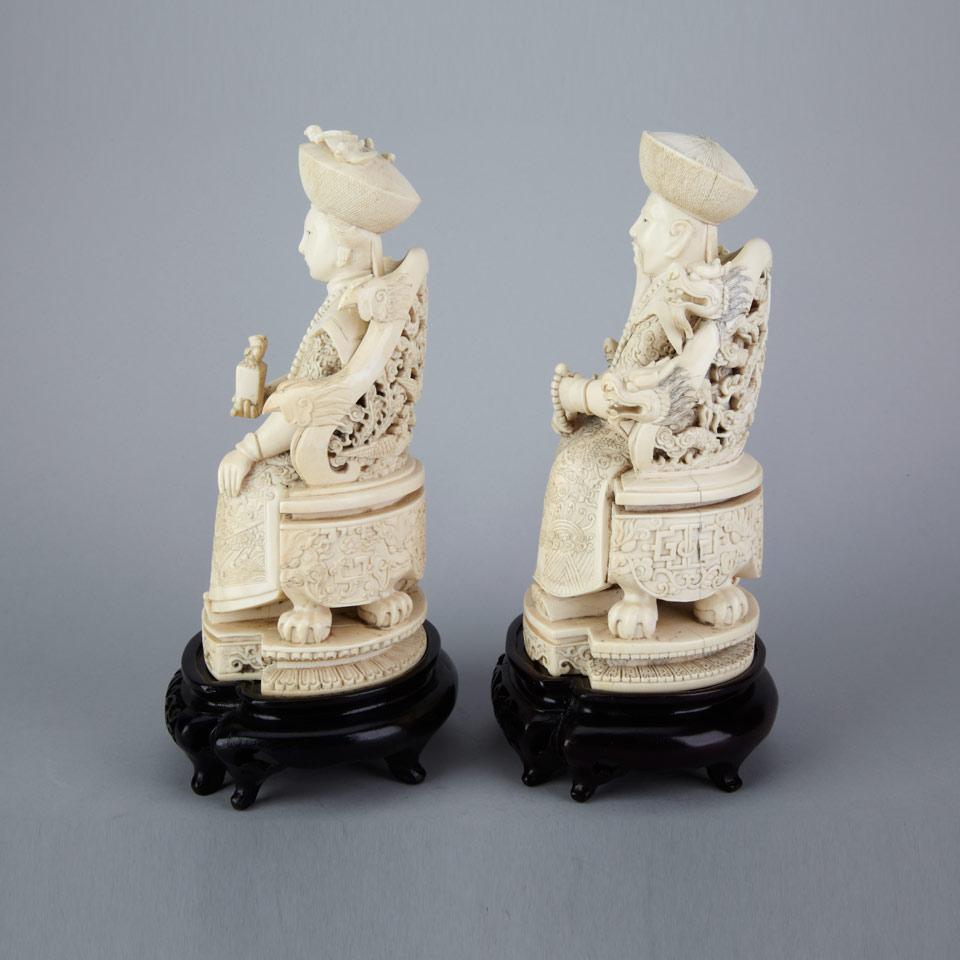 Ivory Carved Seated King and Queen