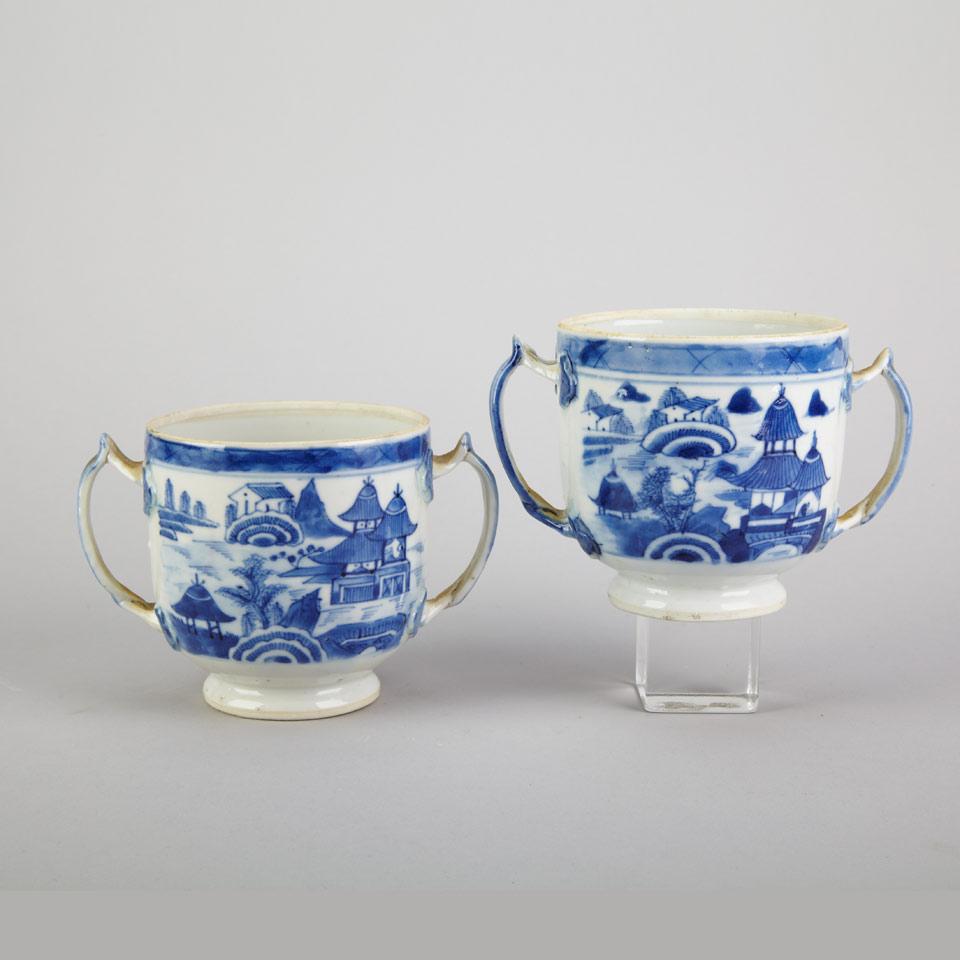 Pair of Export Blue and White Posset Cups, 19th Century