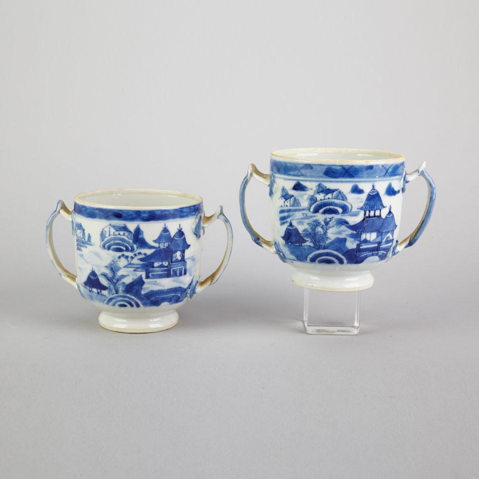 Pair of Export Blue and White Posset Cups, 19th Century