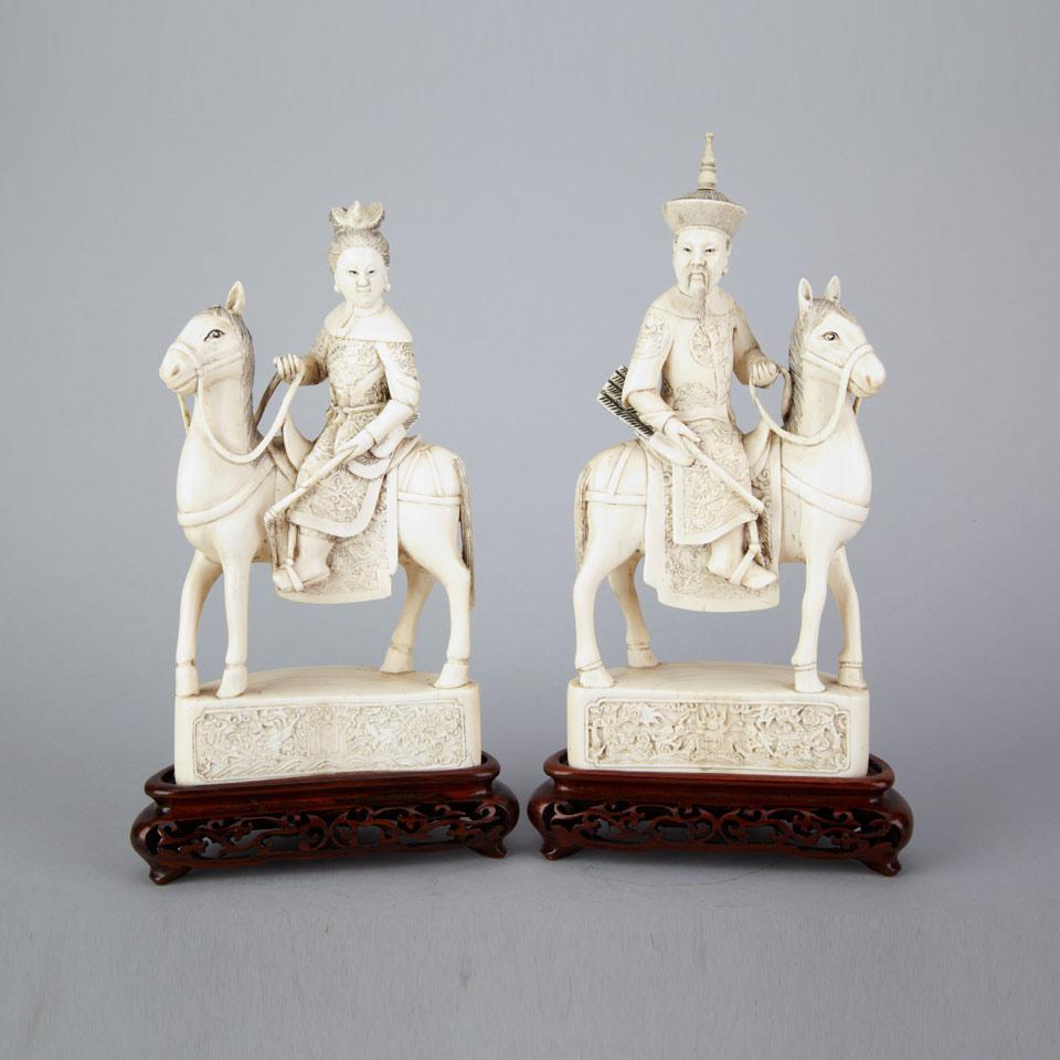 Ivory Carved Equestrian King and Queen