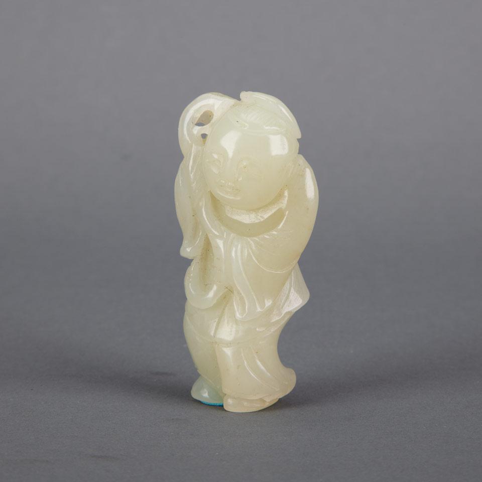 White Jade Carving of a Boy, 19th Century