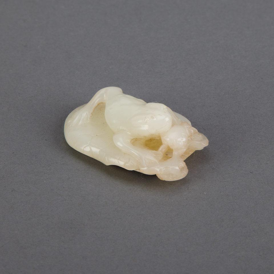 White Jade Carving of a Toad, 19th Century