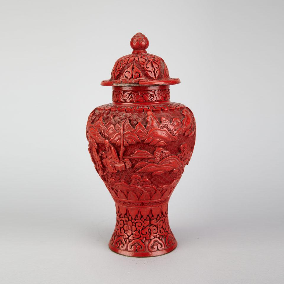 Cinnabar Lacquer Vase and Cover, Early 20th Century
