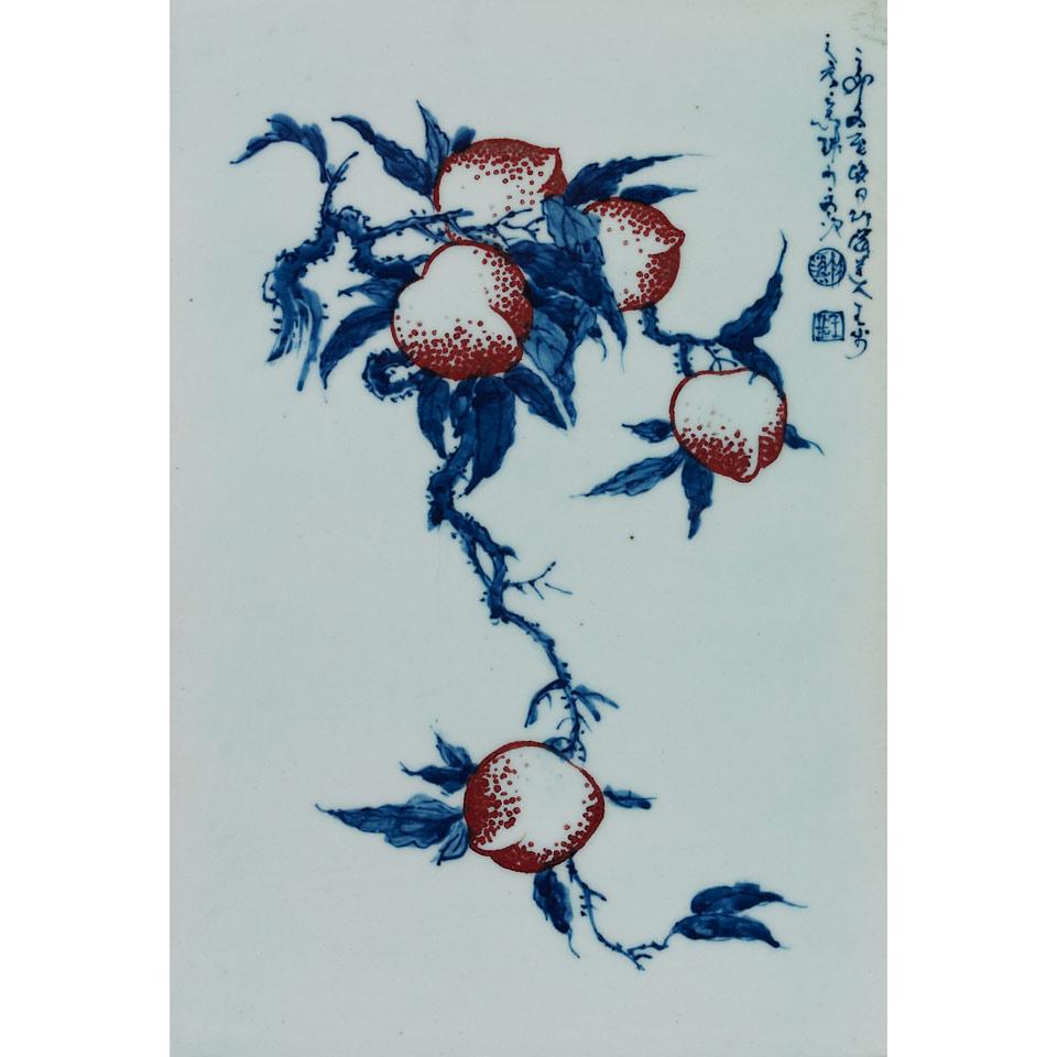 Blue, White and Copper Red Panel of Peaches