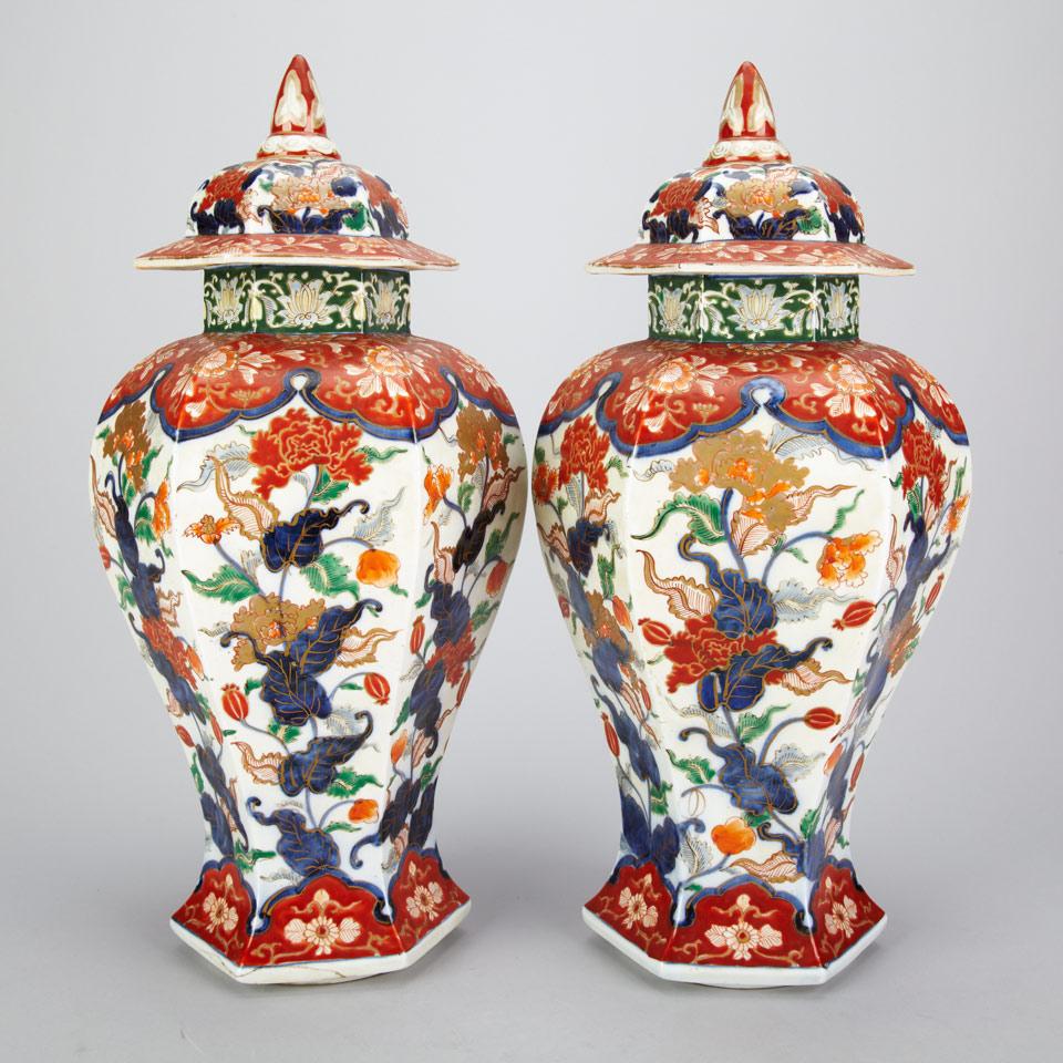 Pair of Fukugawa Octagonal Vases and Covers, Circa 1900