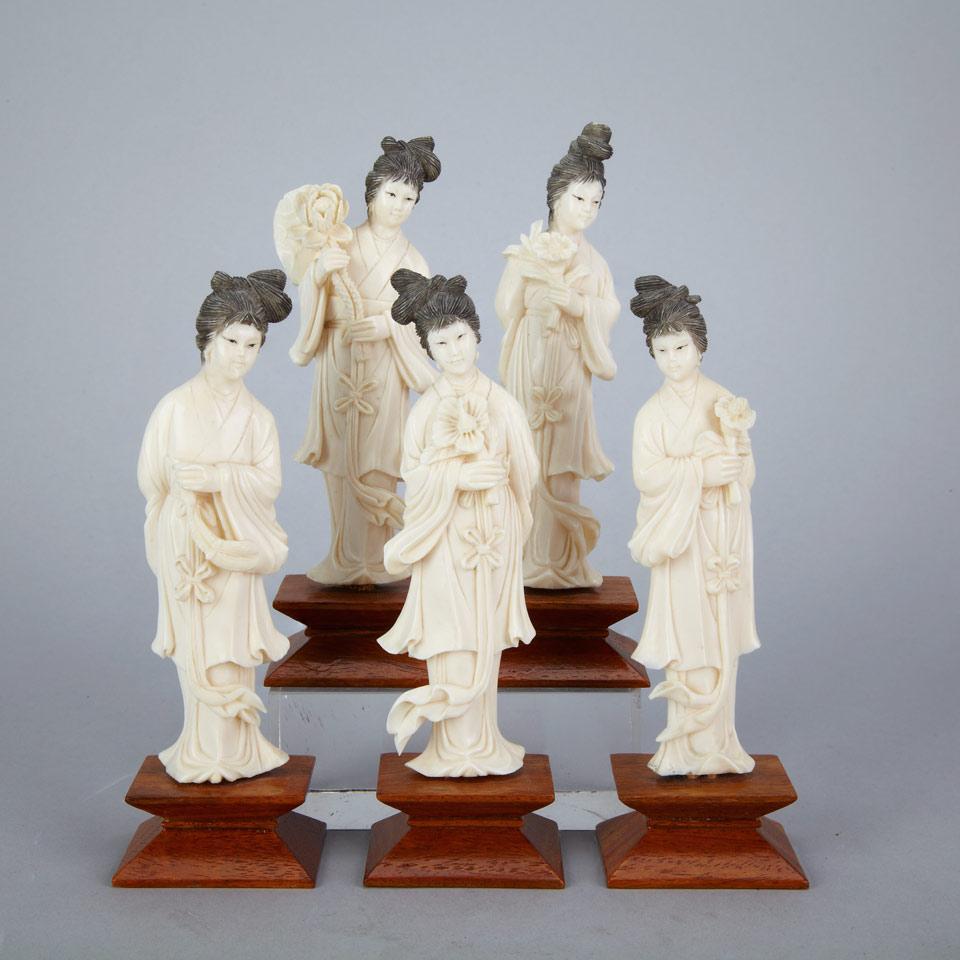 Five Ivory Carved Maidens