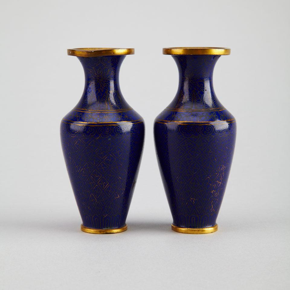 Pair of Small Cloisonné Enamel Bottle Vase, Early 20th Century