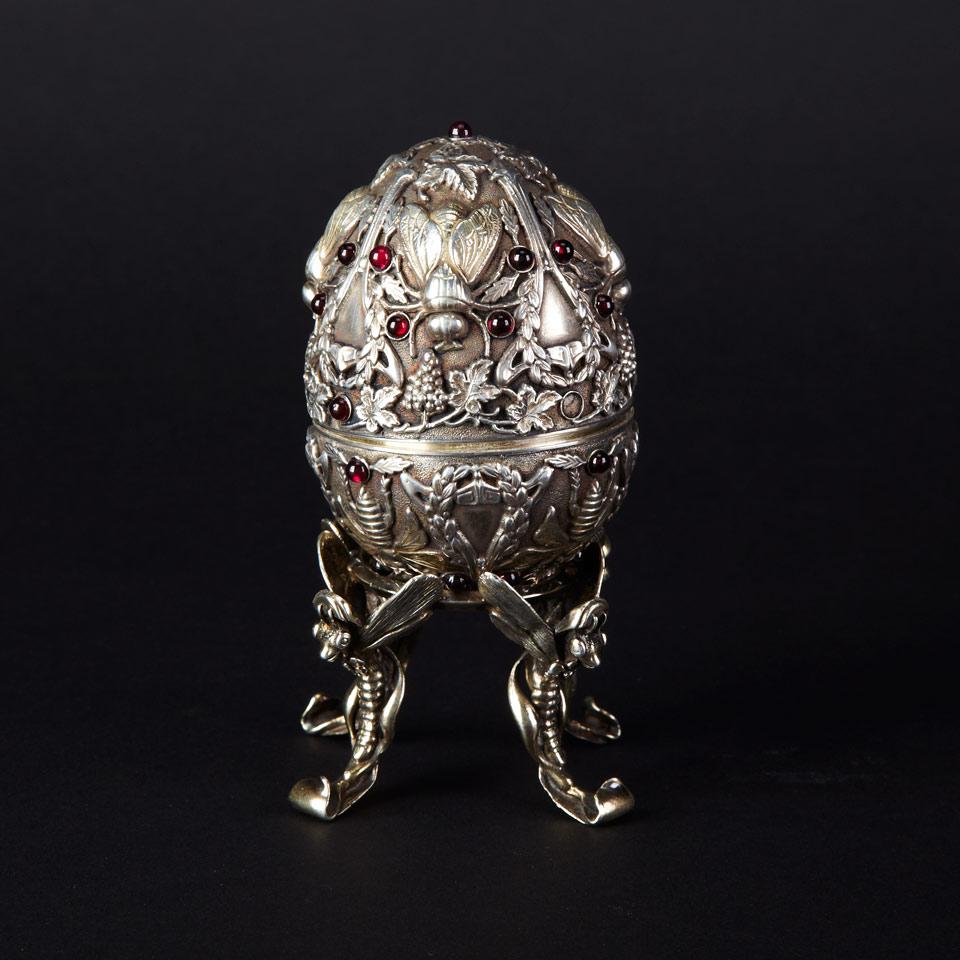 Russian Silver Egg with Stand