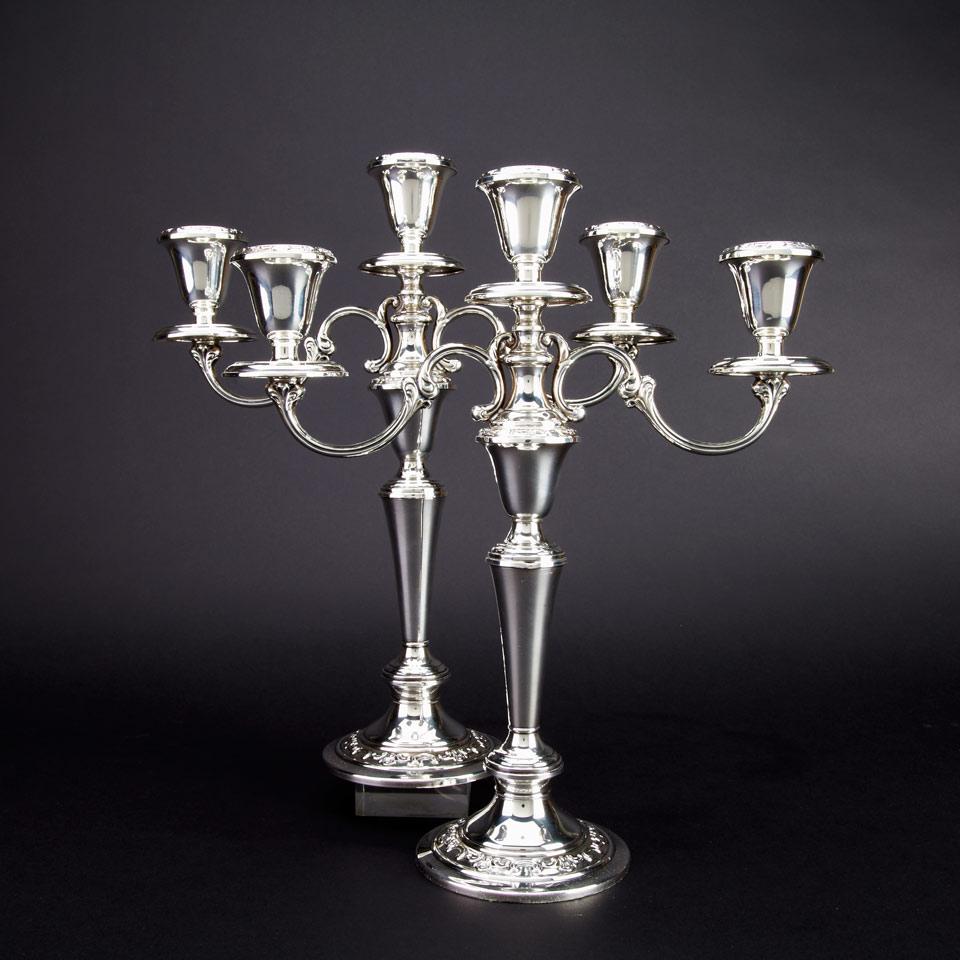 Pair of American Silver Three-Light Candelabra, Gorham Mfg. Co., Providence, R.I., 20th century