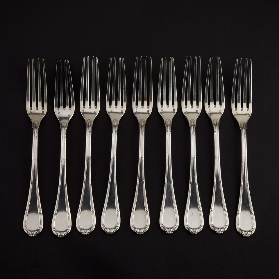 Nine French Silver Table Spoons and Nine Table Forks, Hénin & Cie., Paris, c.1900
