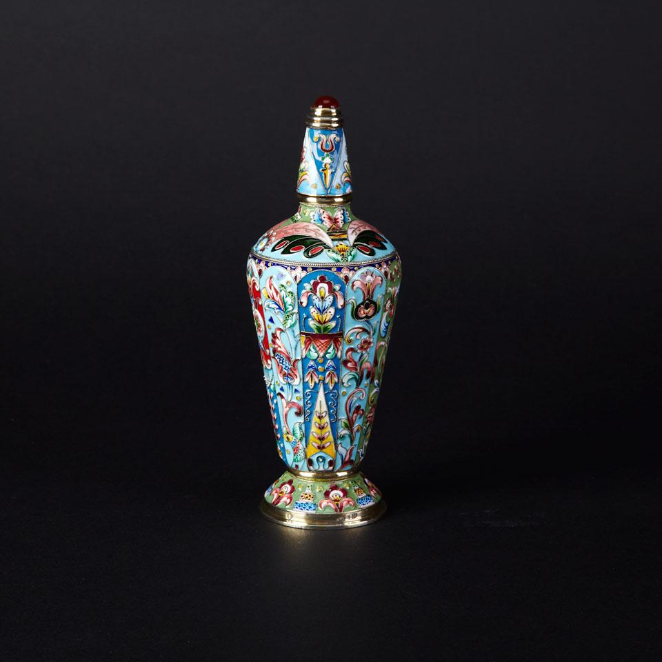 Russian Silver and Shaded Cloisonné Enamel Toilet Water Bottle