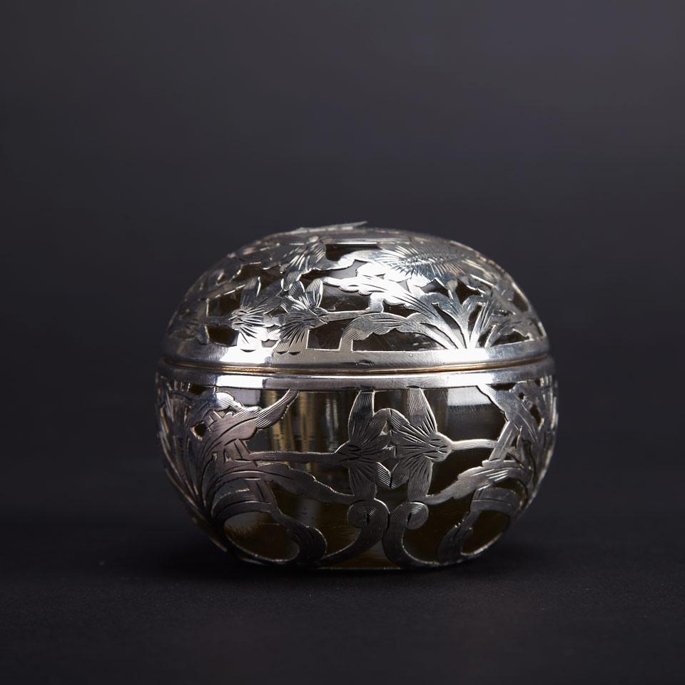 American Silver Overlaid Glass Inkwell, Black, Starr & Frost, New York, N.Y., c.1900