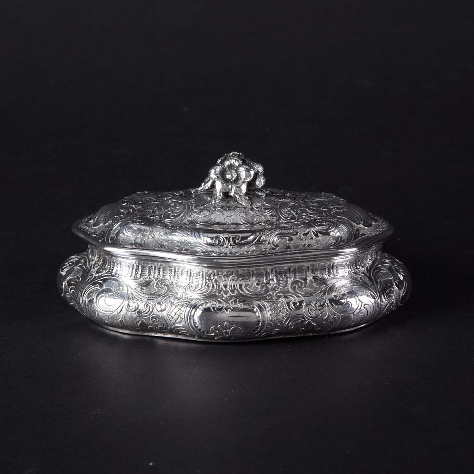 German Silver Oval Covered Box, c.1900