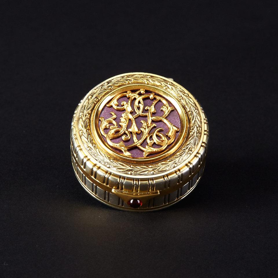 Russian Enameled Gold and Silver Circular Box