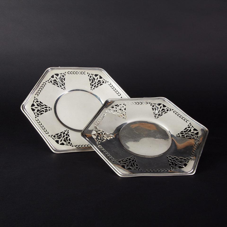 Pair of Canadian Silver Pierced Hexagonal Cake Plates, Roden Bros.,  Toronto, Ont., early 20th century