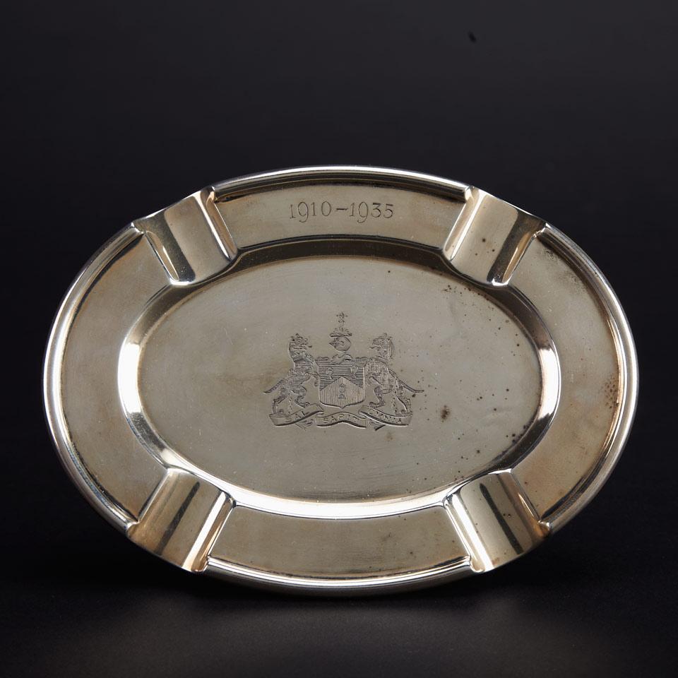 English Silver George V Silver Jubilee Oval Ashtray, D. & J. Wellby, London, 1934