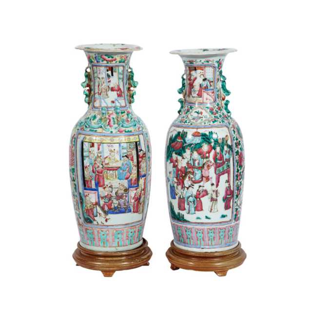 Two Large Famille Rose Baluster Vases, 19th Century