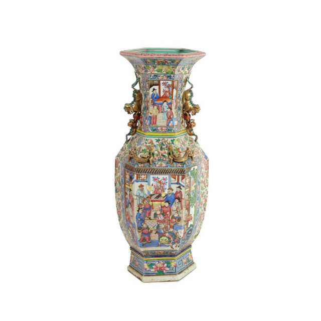 Massive Export Canton Rose Vase, 19th Century