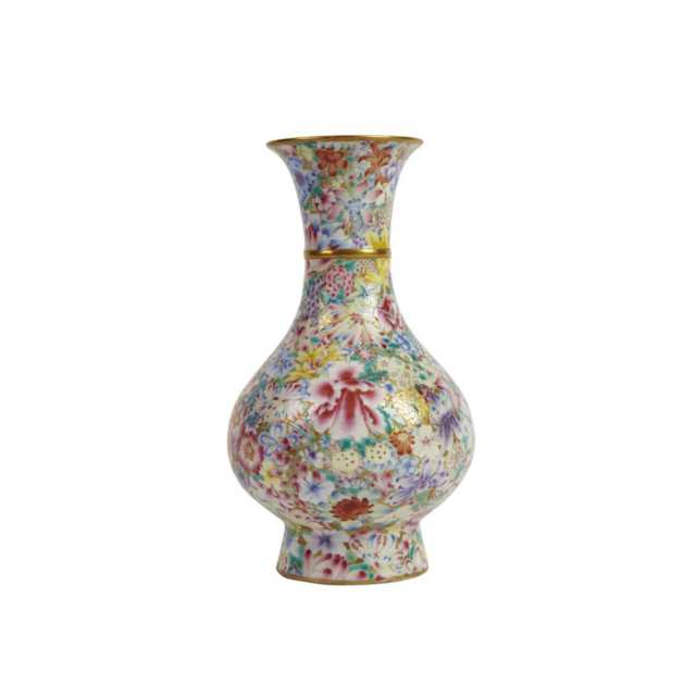 Famille Rose Millefleur Bottle Vase, Qianlong Mark, Republican Period