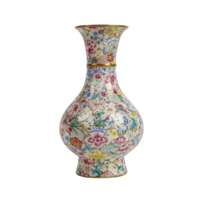 Famille Rose Millefleur Bottle Vase, Qianlong Mark, Republican Period