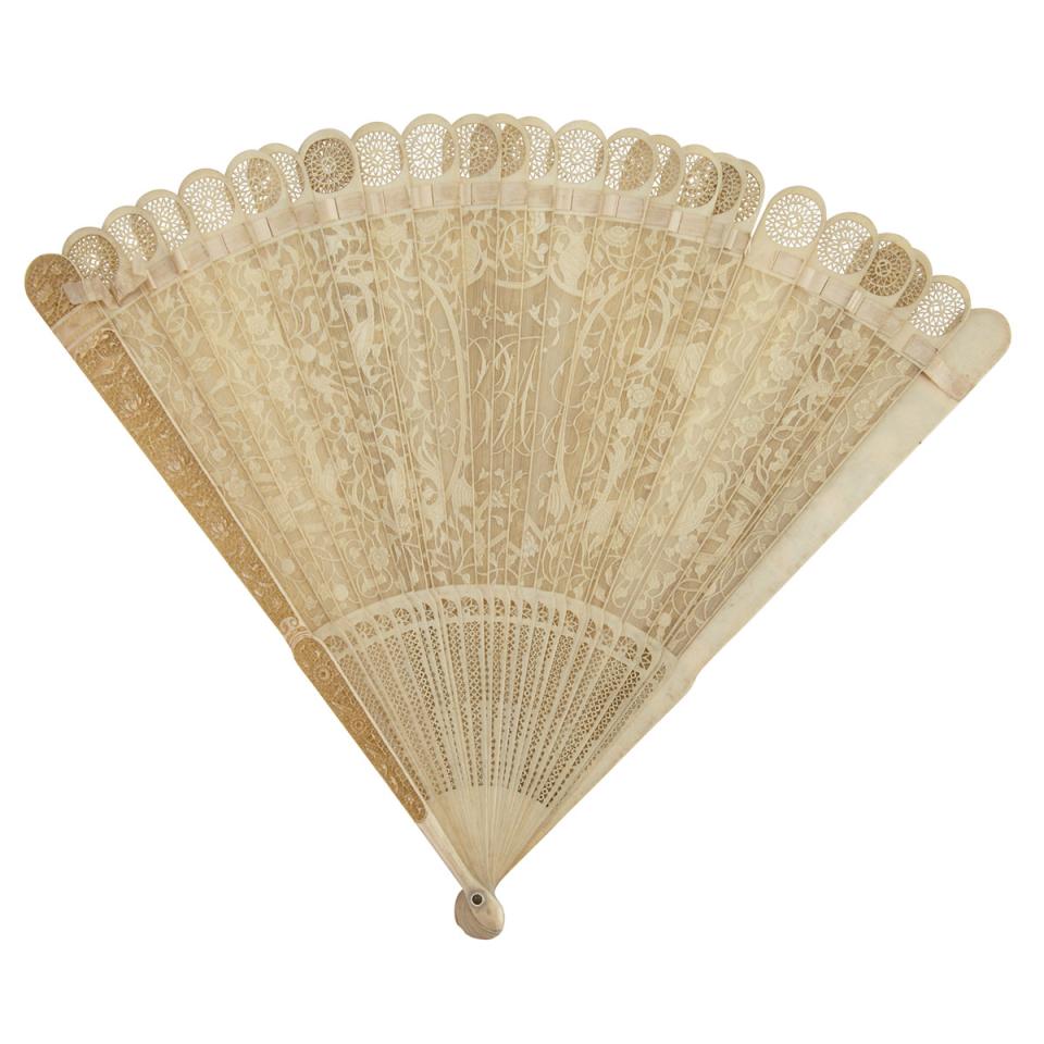 Export Ivory Carved Fan, 19th Century