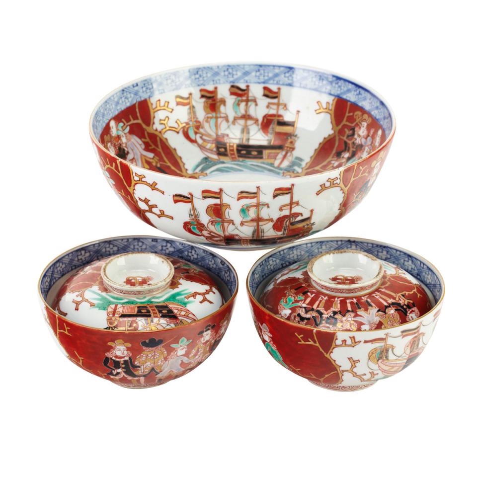 Group of Imari ‘Black Ship’ Porcelain Wares, 19th Century