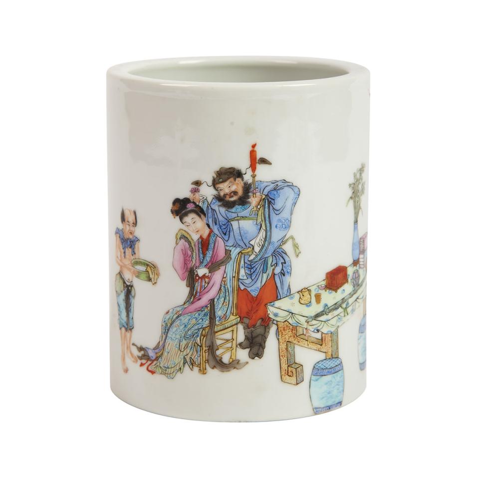 Finely Painted Famille Rose Brushpot, Republican Period