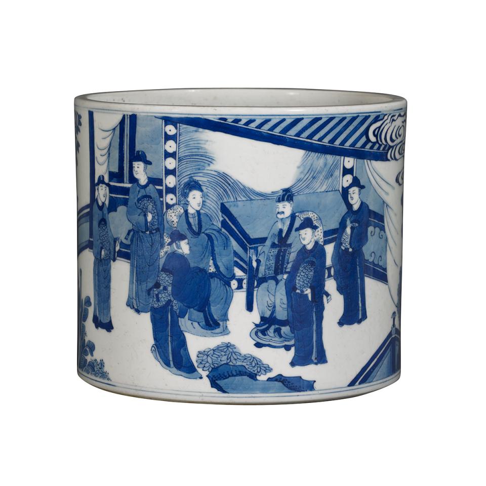 Blue and White Figural Brushpot, Bitong