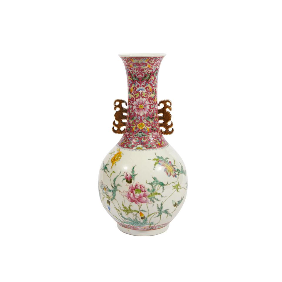 Famille Rose Floral Vase, Qianlong Mark