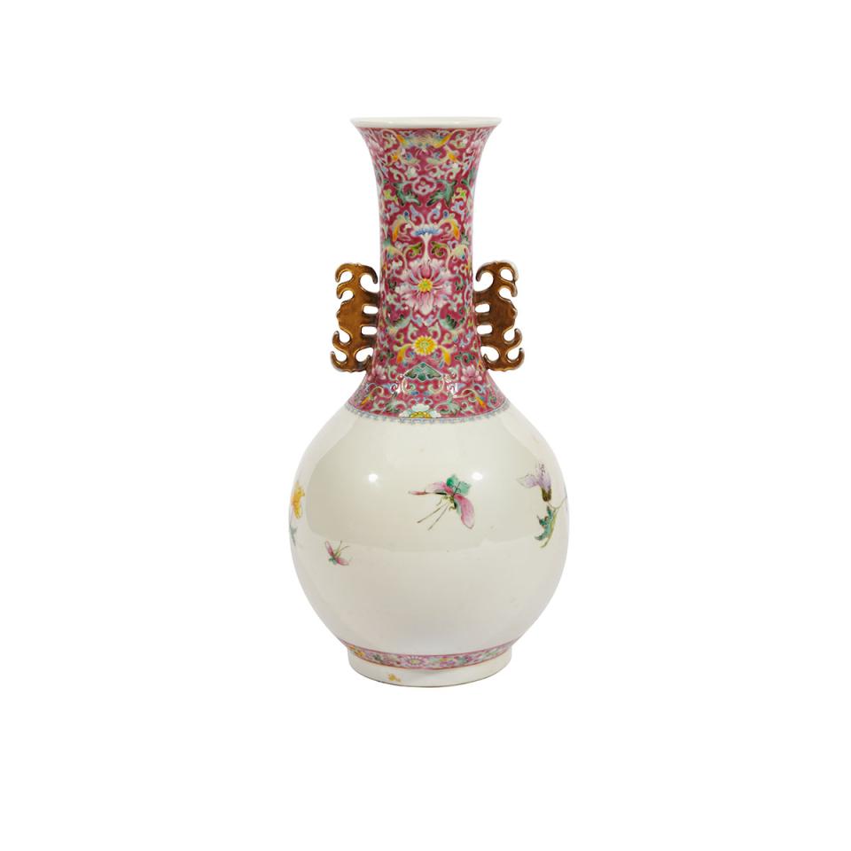 Famille Rose Floral Vase, Qianlong Mark