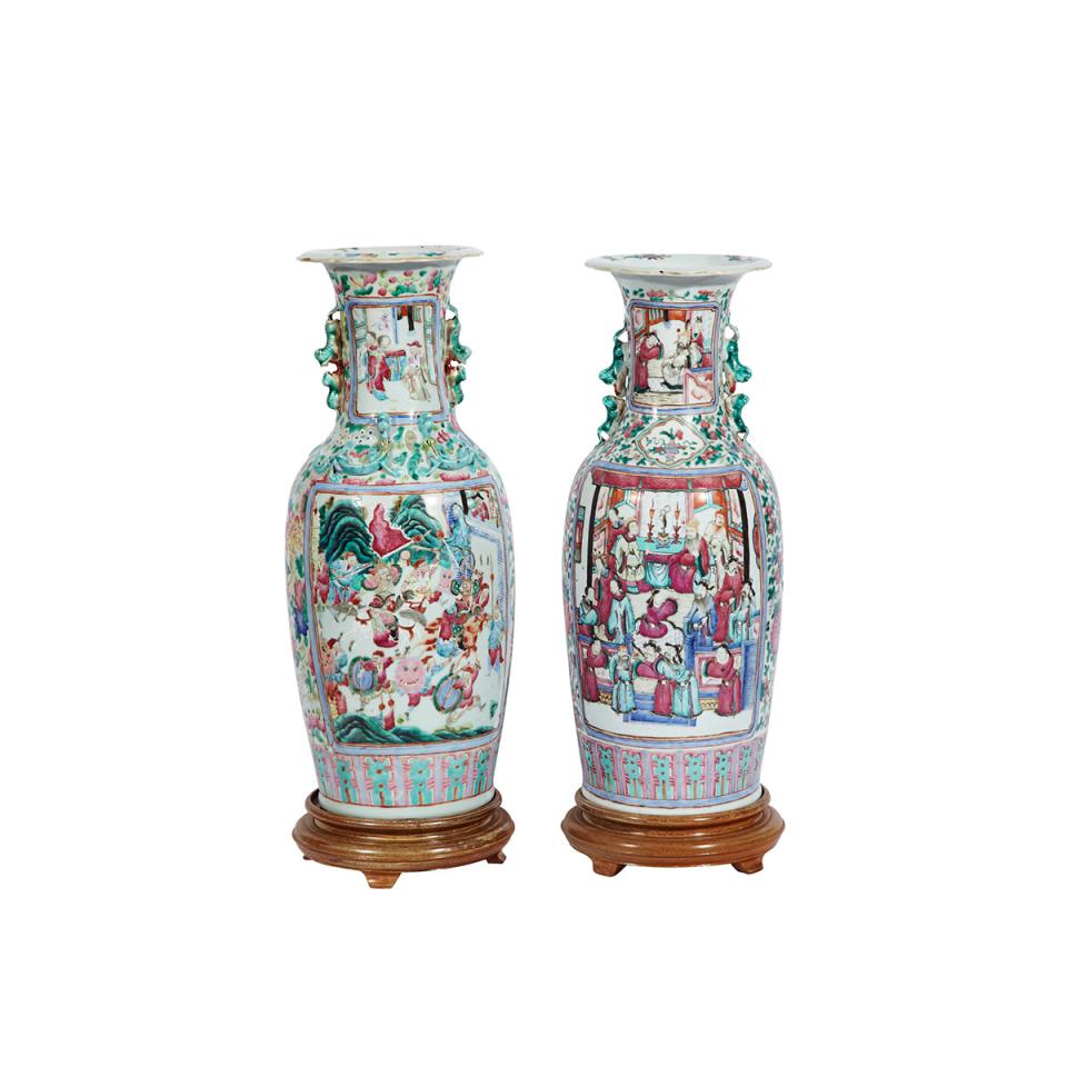 Two Large Famille Rose Baluster Vases, 19th Century