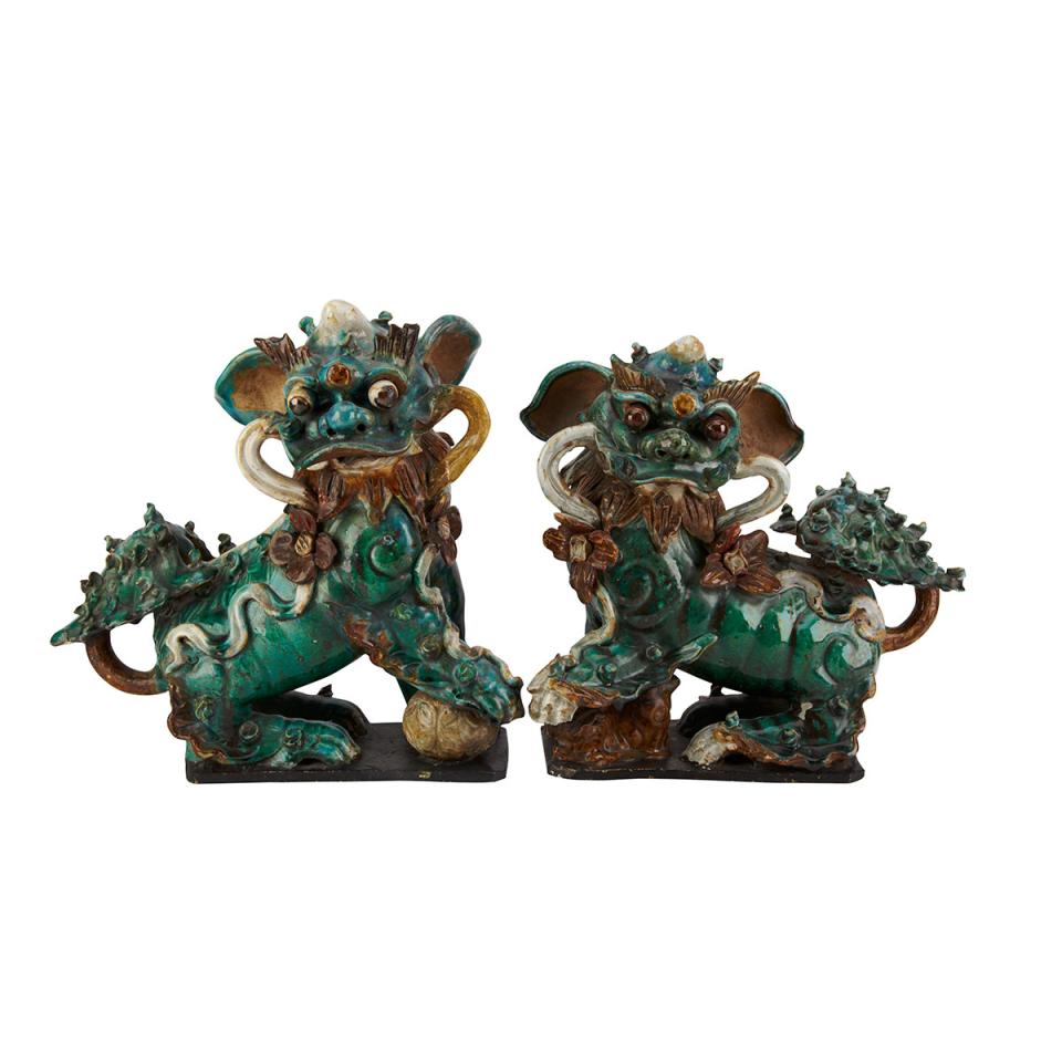 Pair of Green Glazed Fu-Lions, 19th Century