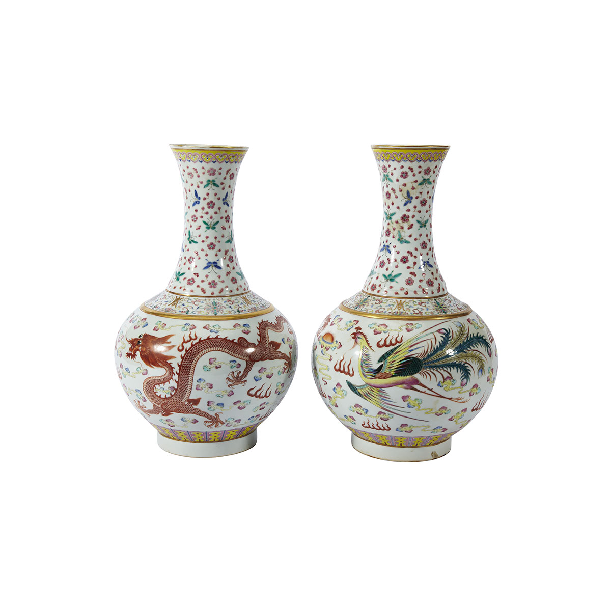 Pair of Famille Rose ‘Dragon and Phoenix’ Vases, Guangxu Mark and Period (1875-1908)