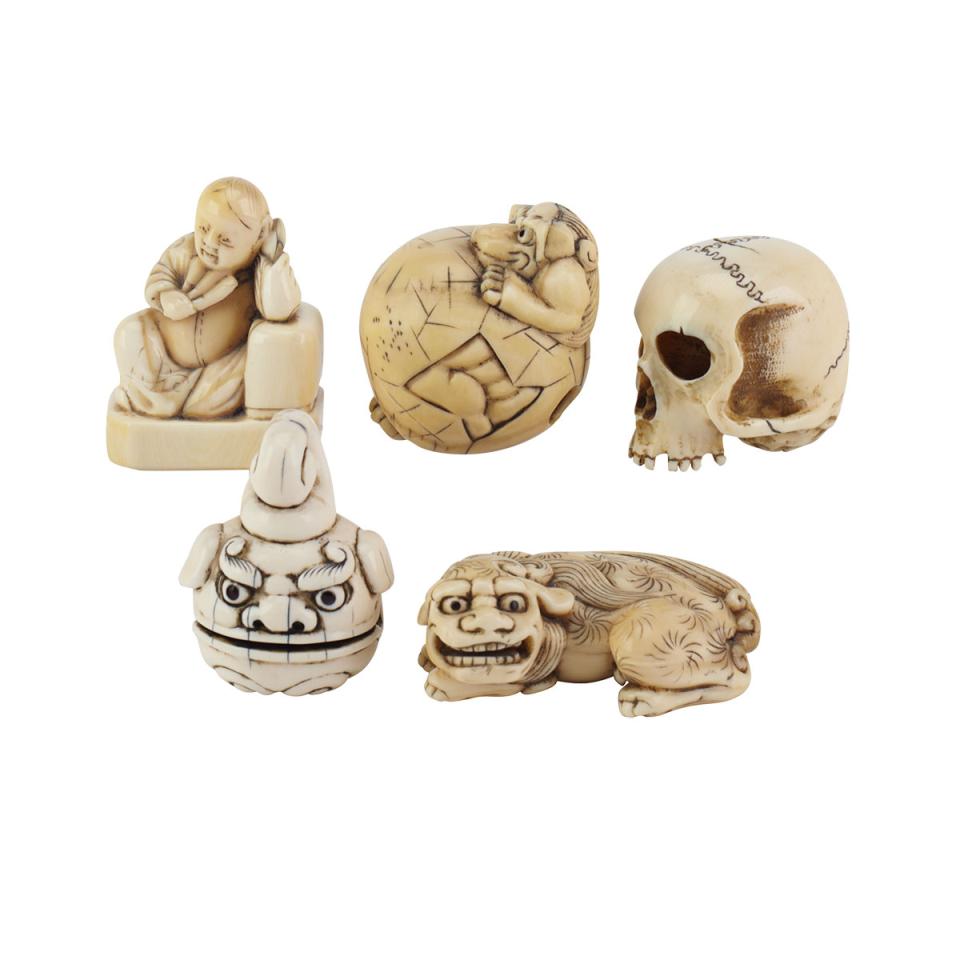 Five Ivory Carved  Netsukes