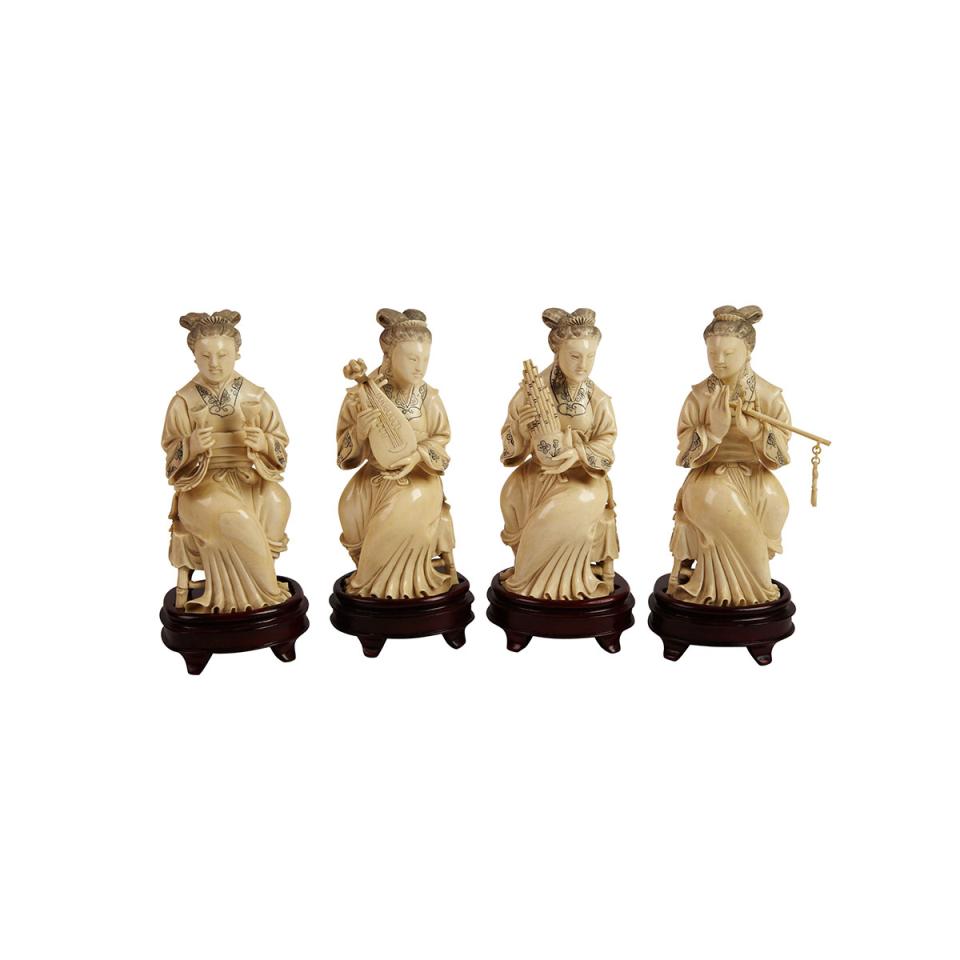Group of Four Ivory Carved Musicians