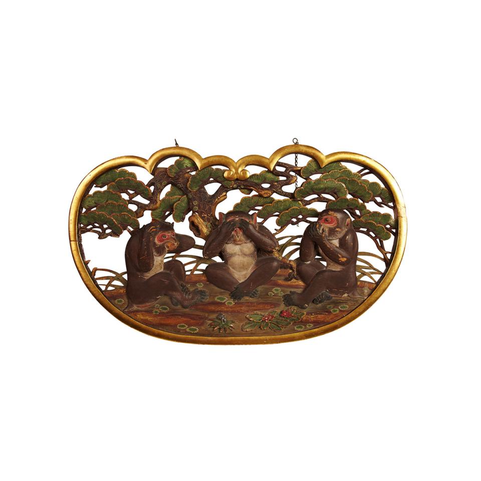 Tinted Wood Monkey Keman Panel, 19th Century