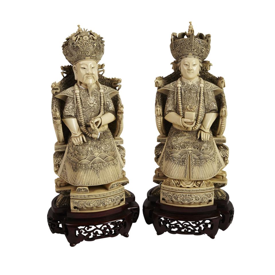 Large Ivory Carved King and Queen Figures