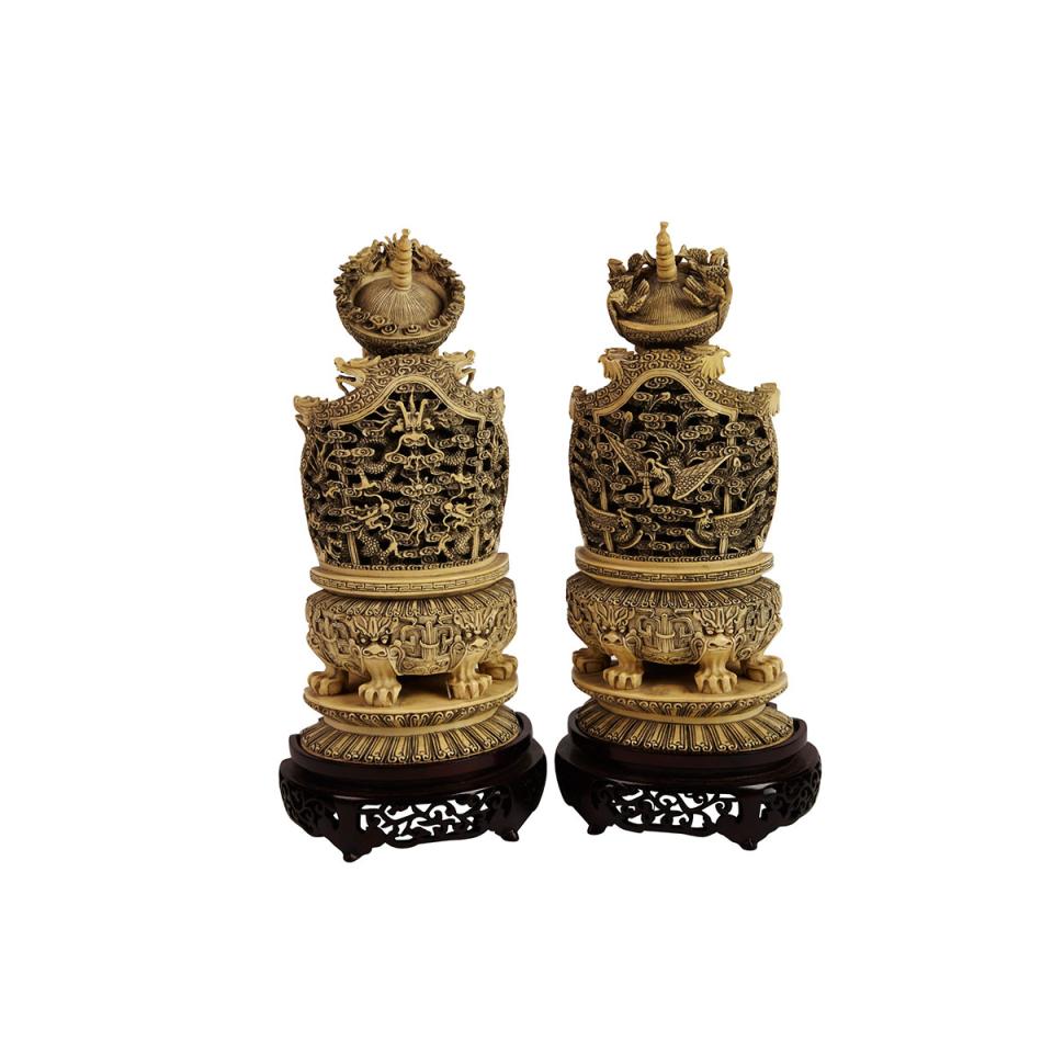 Large Ivory Carved King and Queen Figures