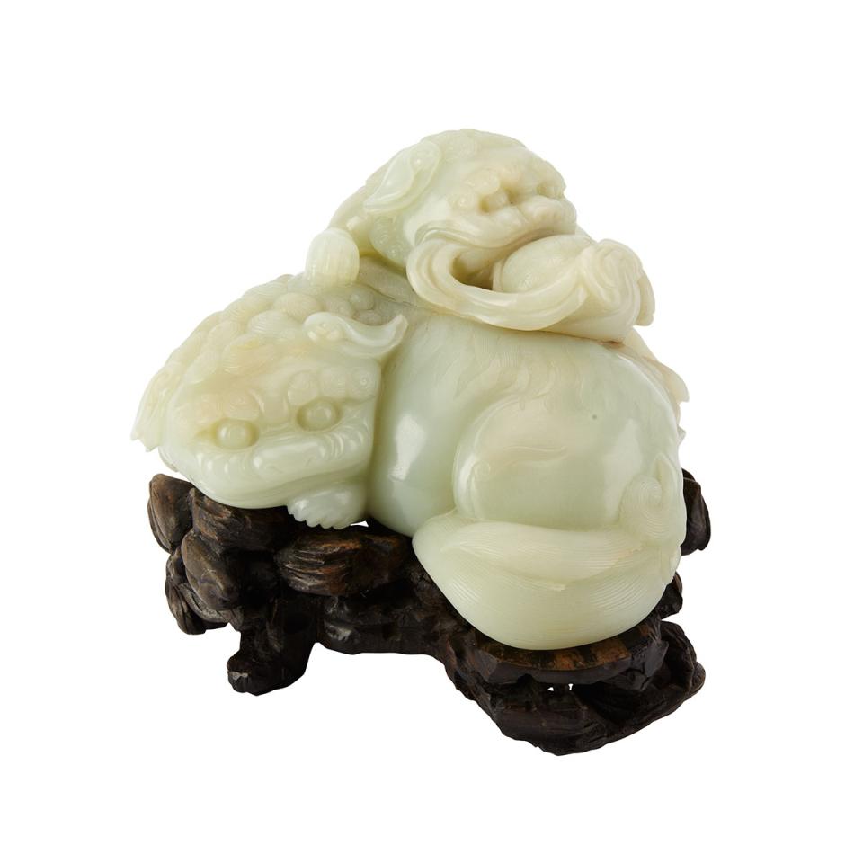 Magnificent White Jade Lion Group, 18th Century