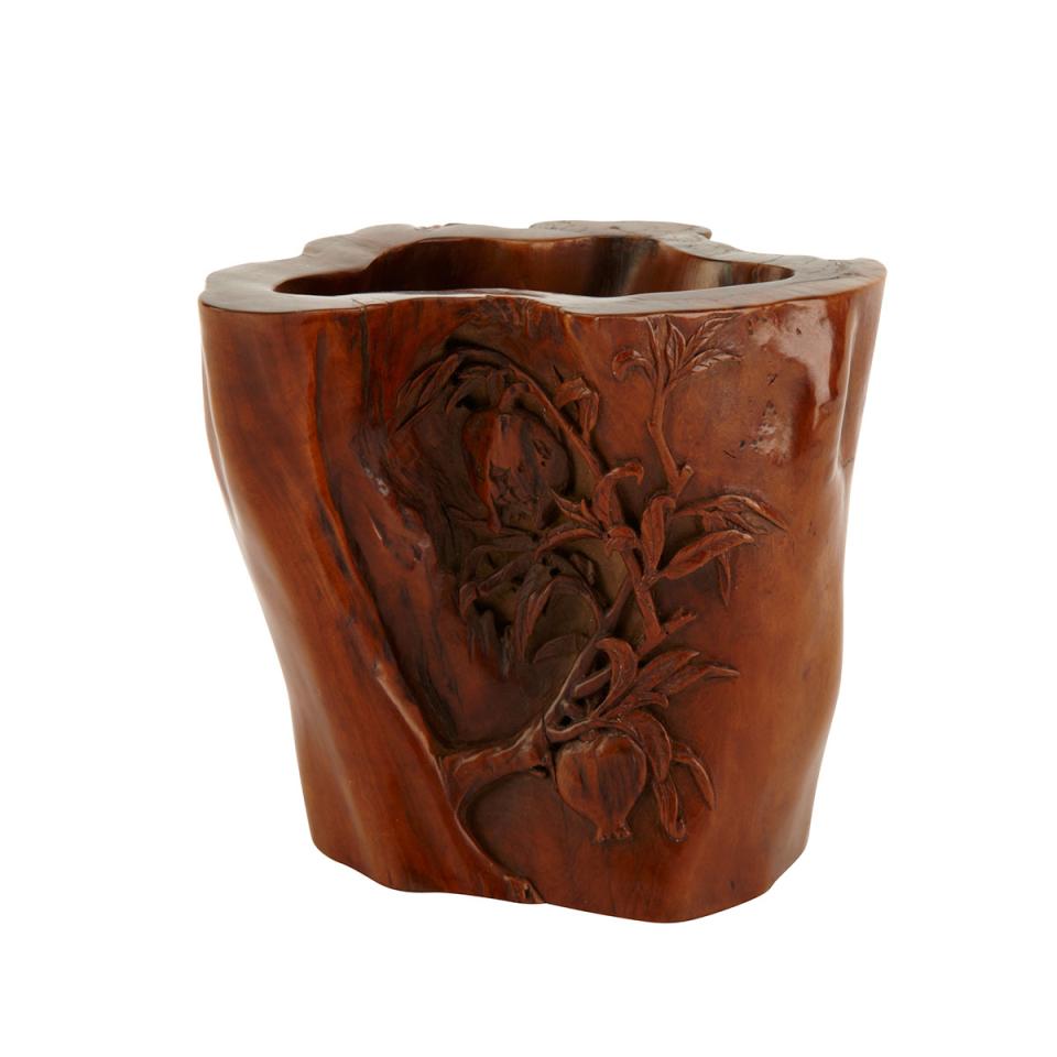 Boxwood Carved Brushpot, 19th Century