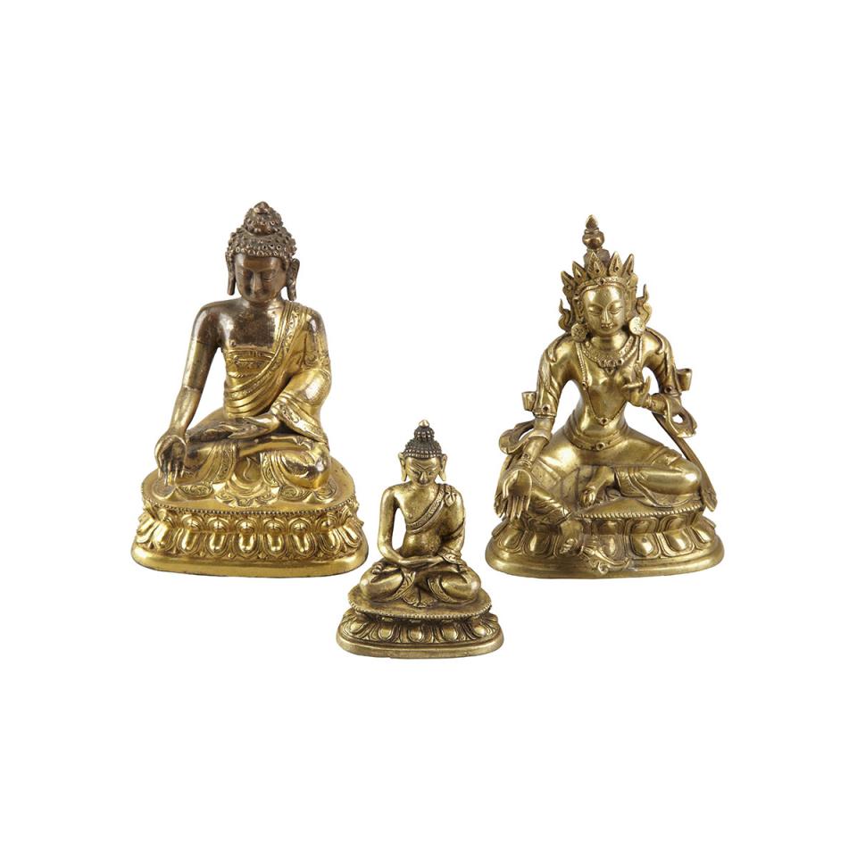 Three Gilt Bronze Seated Buddhas, 18th/19th Century